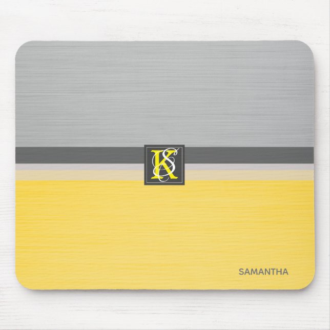 Tapis De Souris Simple deux tons jaune et gris Initiales Monogramm (Devant)