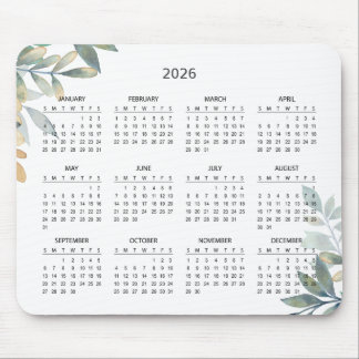 Tapis De Souris Simple Elegant Botanical 2026 Calendar | Mousepad