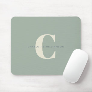 Tapis De Souris Simple Élégant Chic Monogramme Nom en Vert Sauge