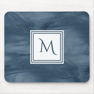 Tapis De Souris Simple Marine Bleu Marbre subtil Monogramme modern