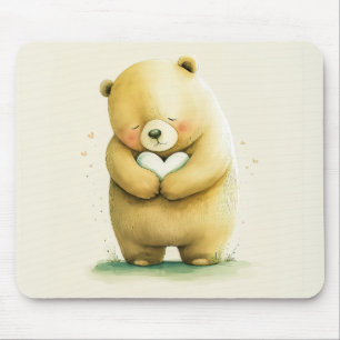 Tapis De Souris Simple mignonne ours triste tenant une oeuvre card