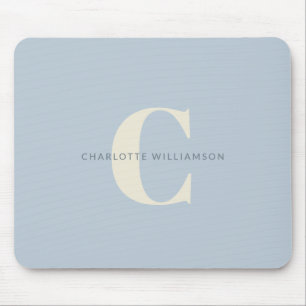 Tapis De Souris Simple Monogramme Personnalisé et Nom en Bleu   