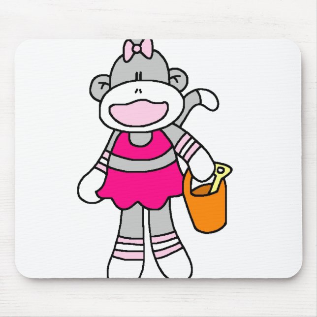 Tapis De Souris Singe de chaussette de fille à la plage (Devant)