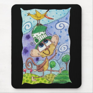 Tapis De Souris Singe funky et Banana Bird