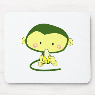 Tapis De Souris Singe mignon de bande dessinée mangeant une banane