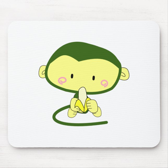 Tapis De Souris Singe mignon de bande dessinée mangeant une banane (Devant)