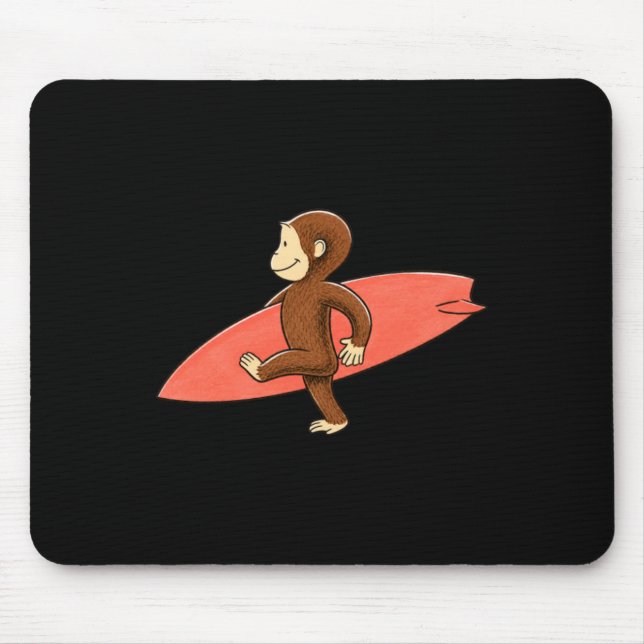 Tapis De Souris Singe Mignon Transportant Planche de Surf Plage Ét (Devant)