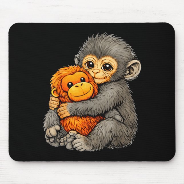 Tapis De Souris Singe Punch mignon bébé animal drôle câlin peluche (Devant)