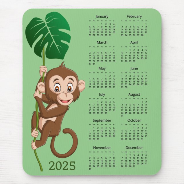 Tapis De Souris Singe sur une vigne 2025 Calendrier Mousepad (Devant)