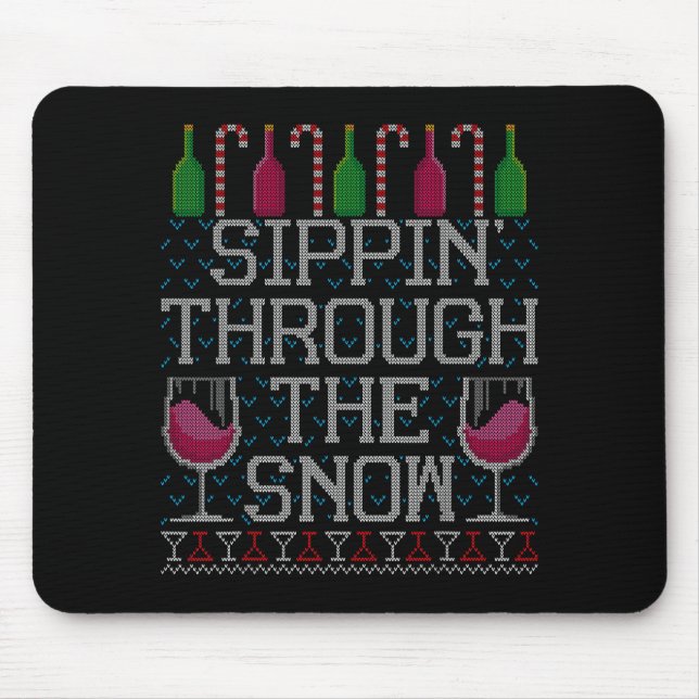 Tapis De Souris Sipn' Through The Snow Red Wine Ugly Christmas Swe (Devant)
