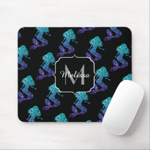 Tapis De Souris Sirène bleu aqua ombré motif Monogramme à paillett
