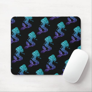 Tapis De Souris Sirène bleu aqua ombré motif paillettes noir