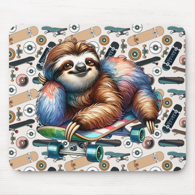 Tapis De Souris Skateboard Sloth Mousepad (Devant)