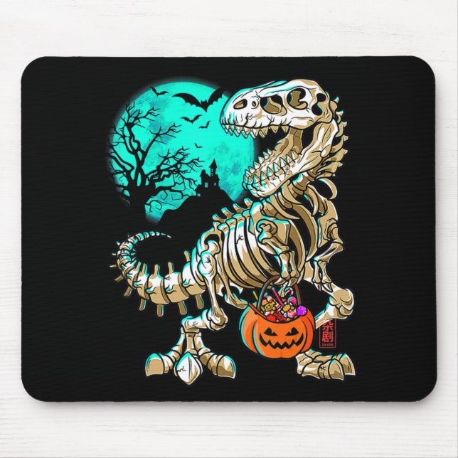 Tapis De Souris Skeleton amusant TRex Halloween Garçons Dino Enfan (Devant)