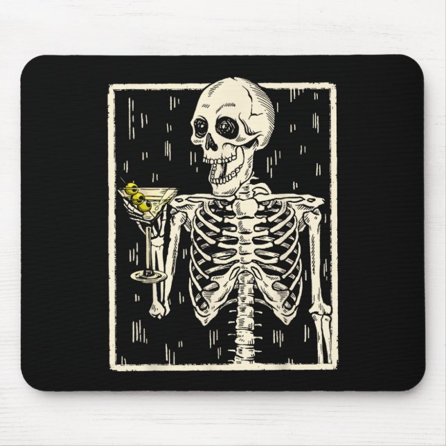 Tapis De Souris Skeleton Boire Martini Tail Retro Halloween Cos (Devant)