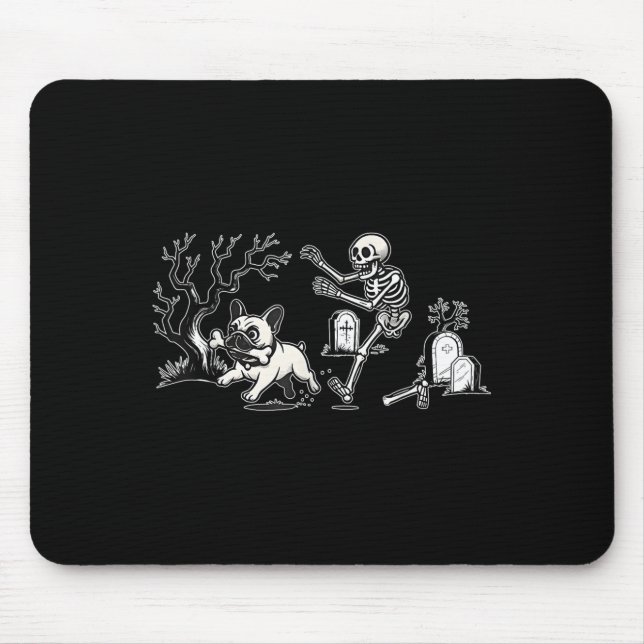 Tapis De Souris Skeleton Chasing French Bulldog Halloween Dog Mom  (Devant)