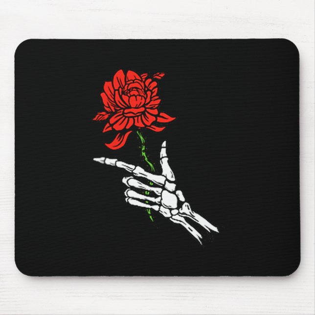 Tapis De Souris Skeleton Hand Holding A Red Rose  (Devant)