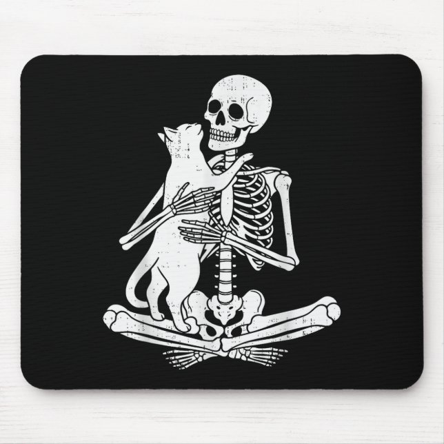 Tapis De Souris Skeleton Holding Cat Funny Soky Halloween Meow Kit (Devant)