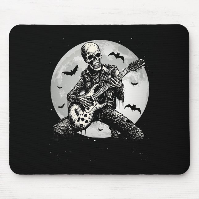 Tapis De Souris Skeleton Jouer Guitare Punk Rock Musique Halloween (Devant)