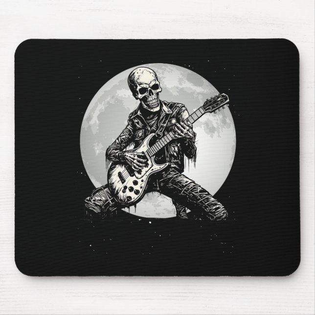 Tapis De Souris Skeleton Jouer Guitare Punk Rock Musique Halloween (Devant)