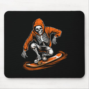 Tapis De Souris Skeleton Patinage Casquette Orange Avec Skateboard