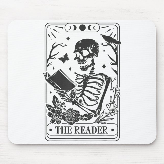 Tapis De Souris Skeleton Reading Book Lover Funny The Reader Tarot (Devant)