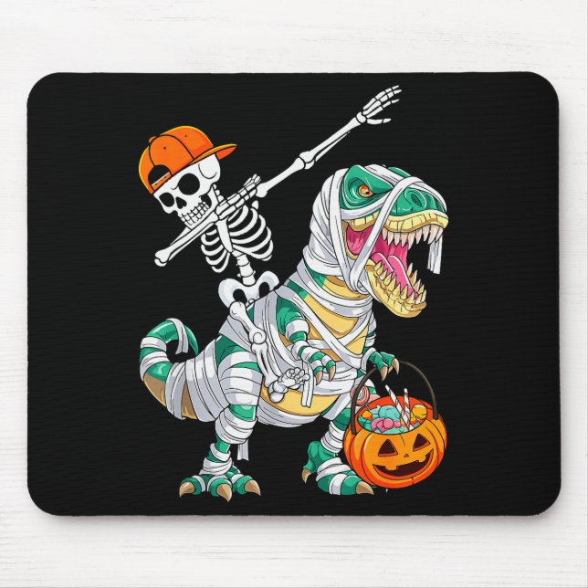 Tapis De Souris Skeleton Riding Dancing Dab Dinosaur T Rex Hallowe (Devant)