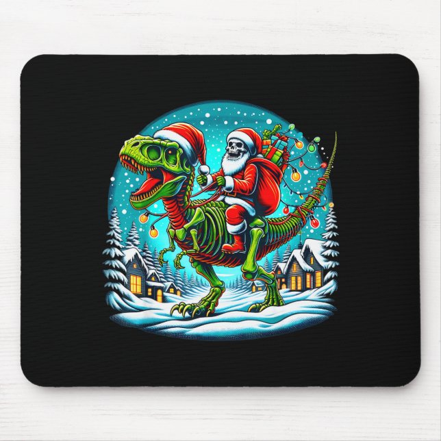 Tapis De Souris Skeleton Santa Riding T Rex Dinosaur Funny Christm (Devant)
