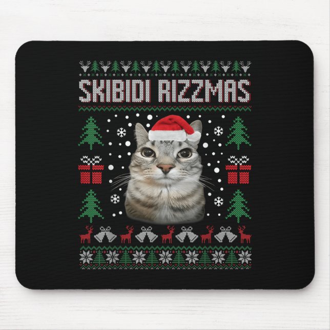 Tapis De Souris Skibidi Rizzmas Funny Silly Staring Cat Ugly Sweat (Devant)