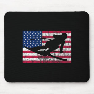 Tapis De Souris Skieur Alpin Usa Rétro Vintage Amérique Rayures Sk
