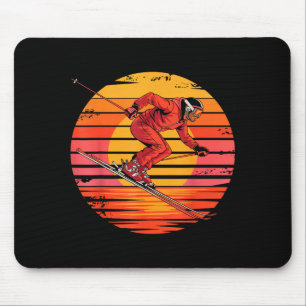 Tapis De Souris Skieurs de descente rétro vintage coucher du solei