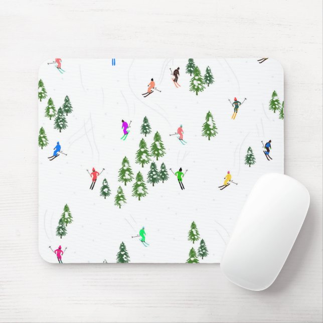 Tapis De Souris Skieurs Illustration Ski Noël (Avec souris)