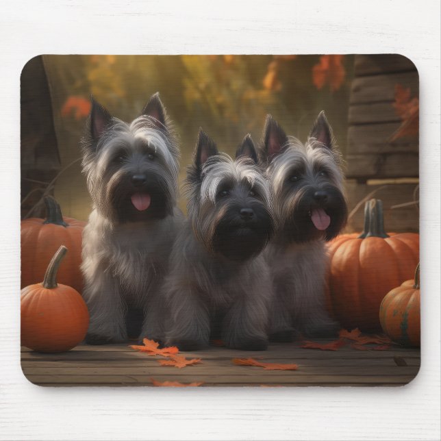Tapis De Souris Skye Terrier Chiot Automne Citrouille délice (Devant)