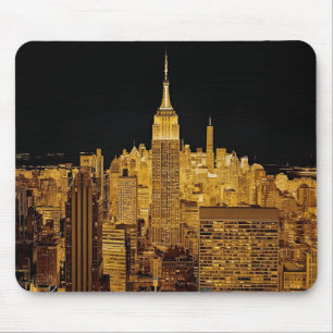 Tapis De Souris Skyline nuit dorée de New York