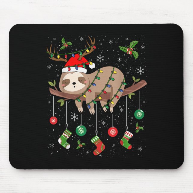 Tapis De Souris Sloths Xmas Lighting Reindeer Santa Hat Sloth Chri (Devant)