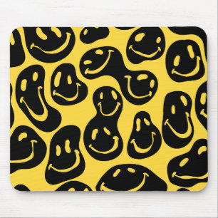 Tapis De Souris Smiling Face Emoji Distorted Black and Yellow