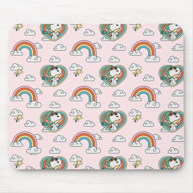 Tapis De Souris Snoopy & Woodstock Rainbow Heart Motif (Devant)