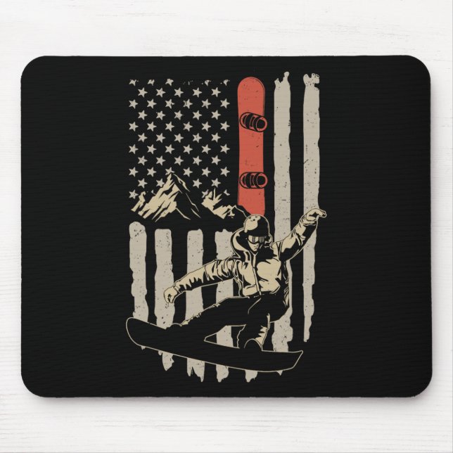 Tapis De Souris Snowboard American Flag Sports d'hiver Alpine Snow (Devant)