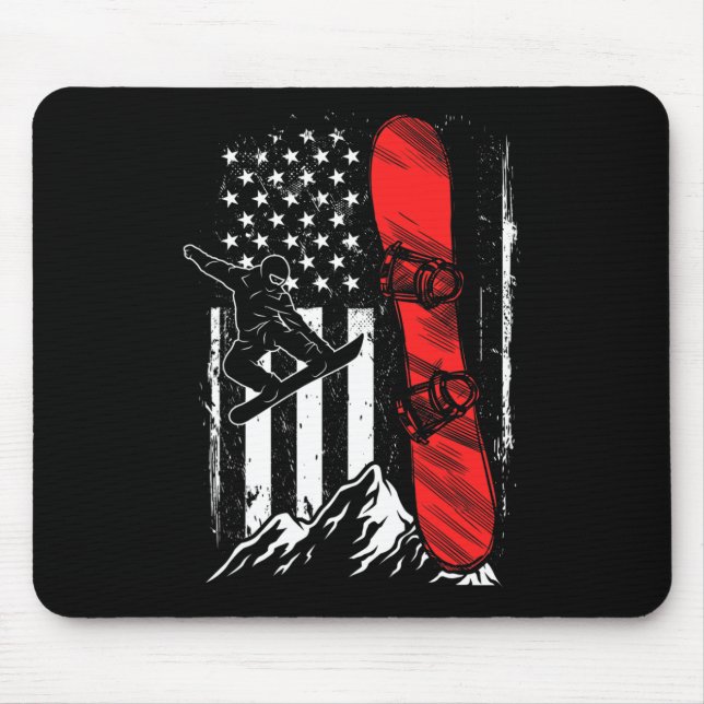 Tapis De Souris Snowboard American Flag Sports d'hiver Alpine Snow (Devant)