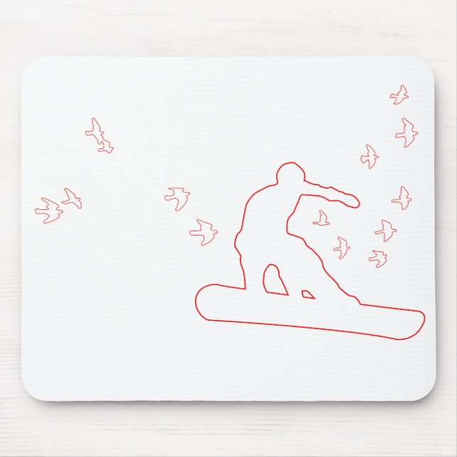 Tapis De Souris snowboard. board avec oiseaux. contour rouge. (Devant)