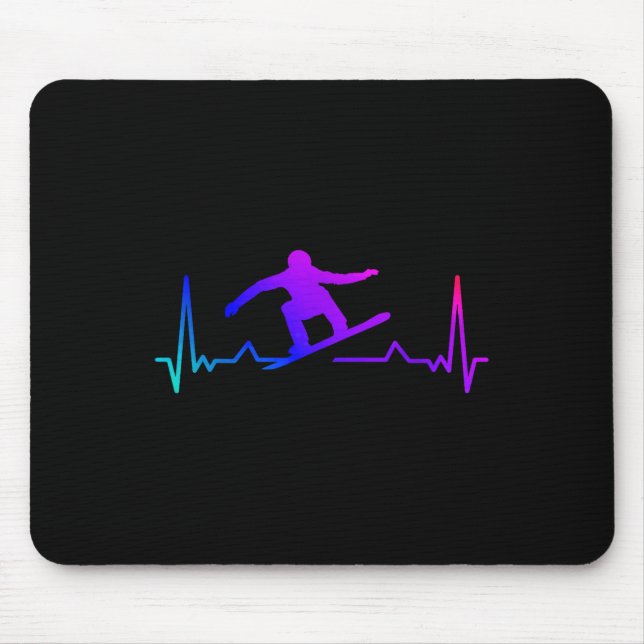 Tapis De Souris Snowboard Heartbeat 80s 90s Retro Winter Snowboard (Devant)