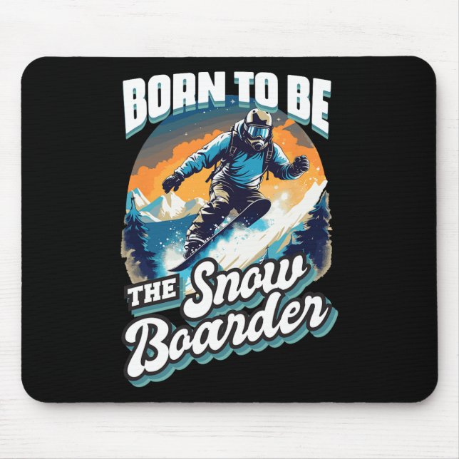 Tapis De Souris Snowboard Né À Snowboard Rétro Vacances Neige (Devant)