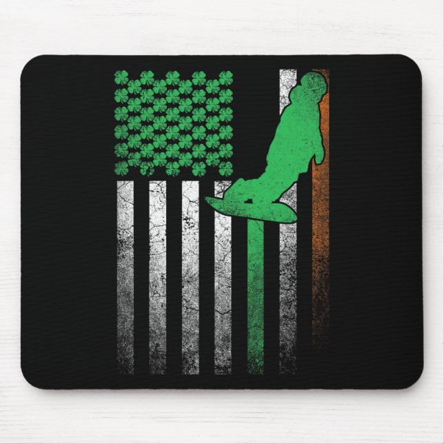Tapis De Souris Snowboard Snow Ski Irlandais Drapeau Américain St  (Devant)