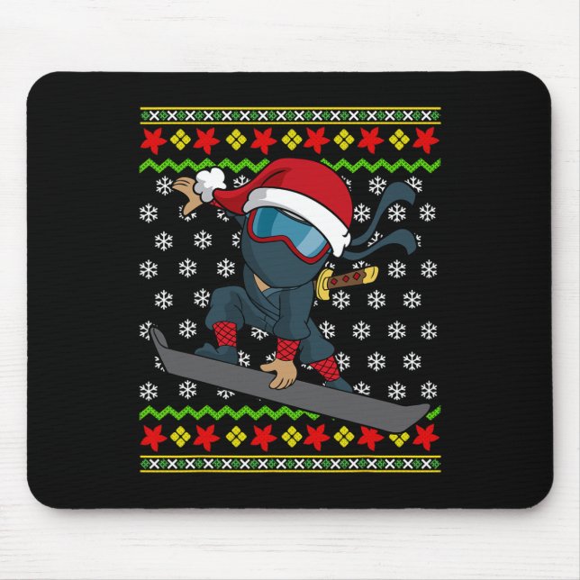 Tapis De Souris Snowboard Vilain Motif de Noël Ninja Sno (Devant)