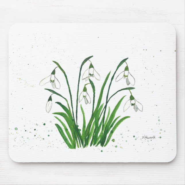 Tapis De Souris Snowdrops fleurs blanches aquarelle Printemps rust (Devant)