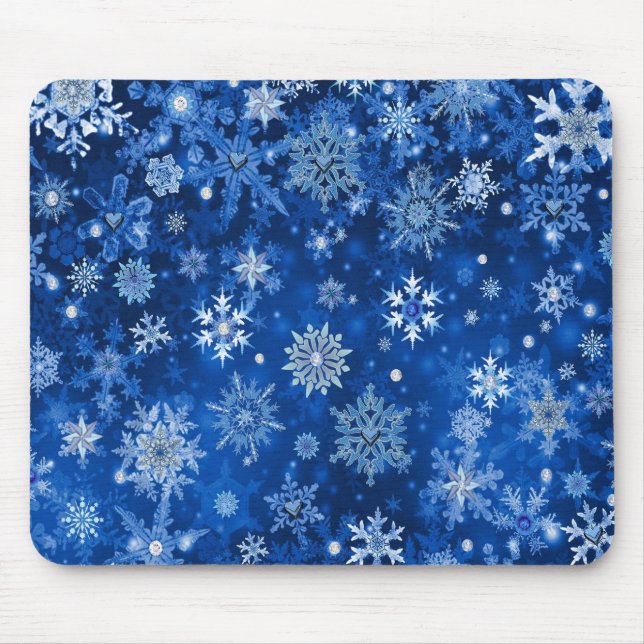 Tapis De Souris Snowflakes de Noël Bleu et argent (Devant)