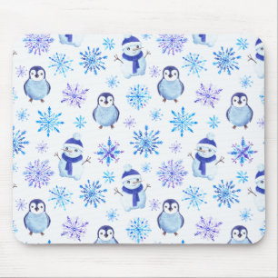 Tapis De Souris Snowflakes, Snowmen et Pingouins de Noël