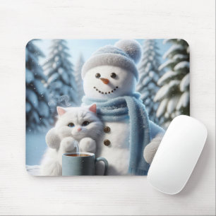 Tapis De Souris Snowman avec chat blanc