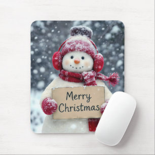 Tapis De Souris Snowman avec joyeux signe de Noël