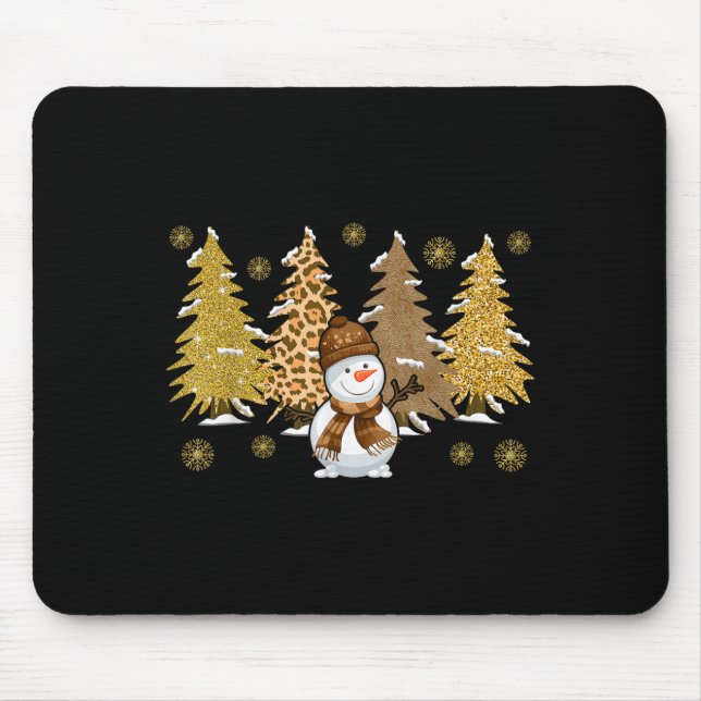 Tapis De Souris Snowman Christmas Trees In Gold Merry Christmas Pa (Devant)